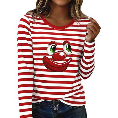 Women's Red-and-White Striped Long-Sleeve Shirt for Carnival, Sailor Costumes, and Casual Wear