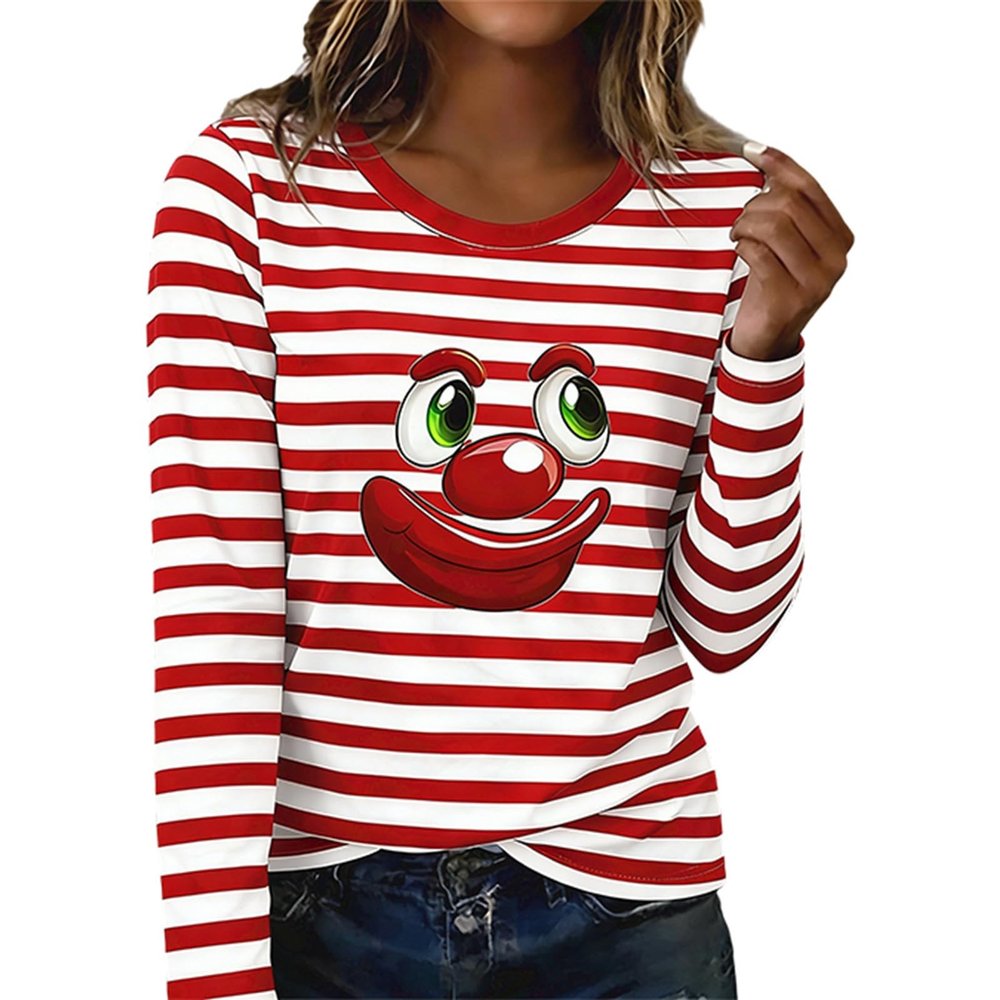 Women's Red-and-White Striped Long-Sleeve Shirt for Carnival, Sailor Costumes, and Casual Wear