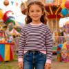 Kids' Red and White Striped Long-Sleeve Shirt for Sailor Costumes view 3