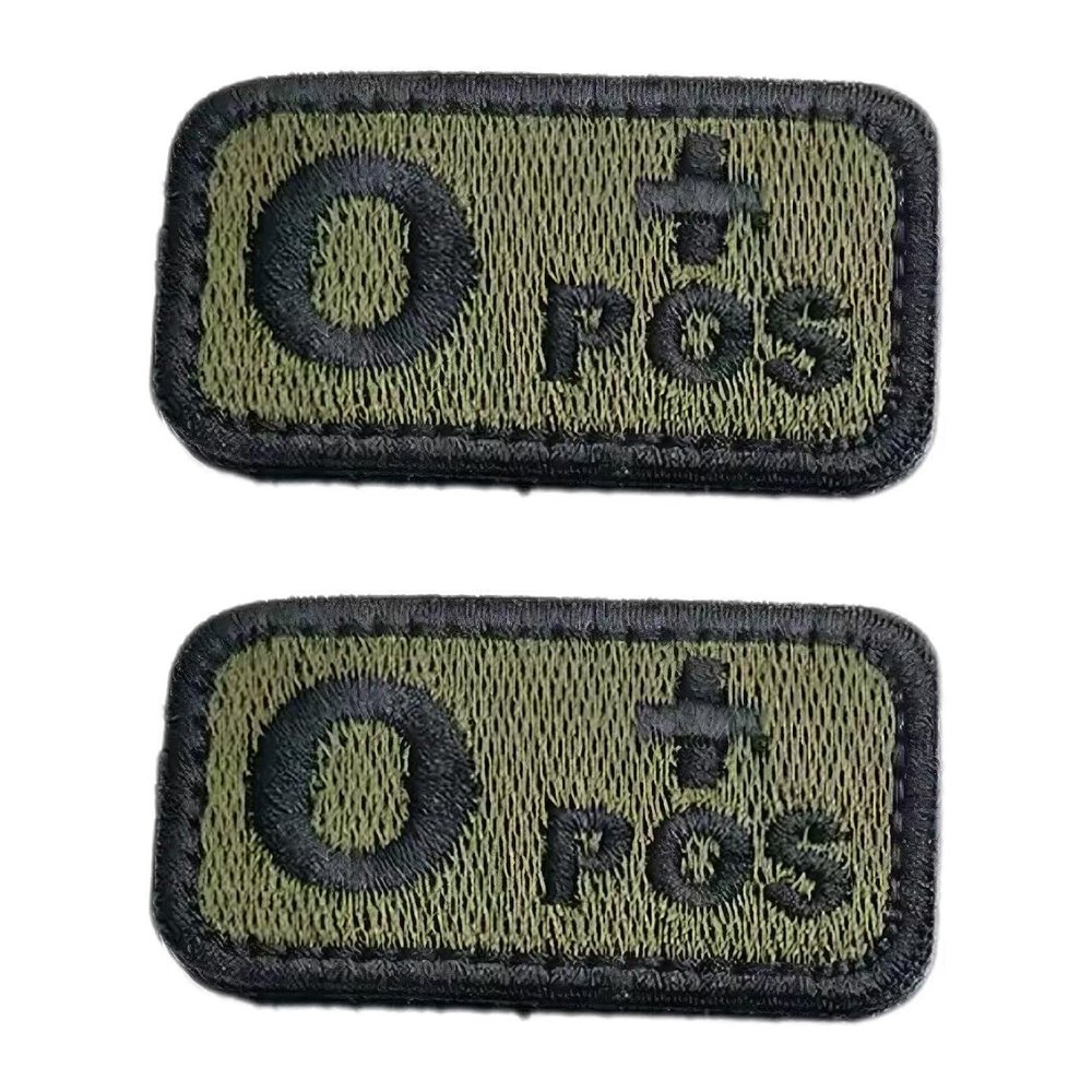2-Pack Blood Type Patch with Velcro, O+ Positive, Tactical Olive Green