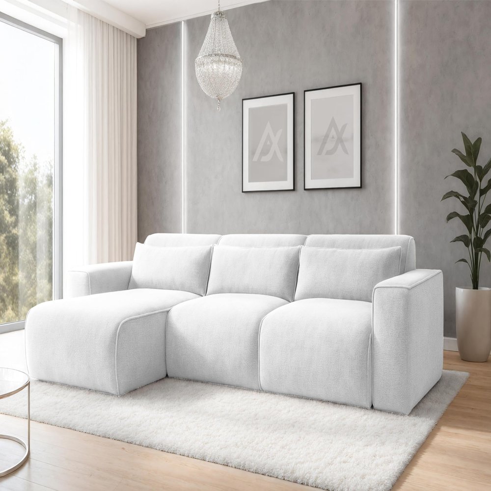 AXLIVING Ruyam L-Shaped Sleeper Sectional Sofa, Pearl White