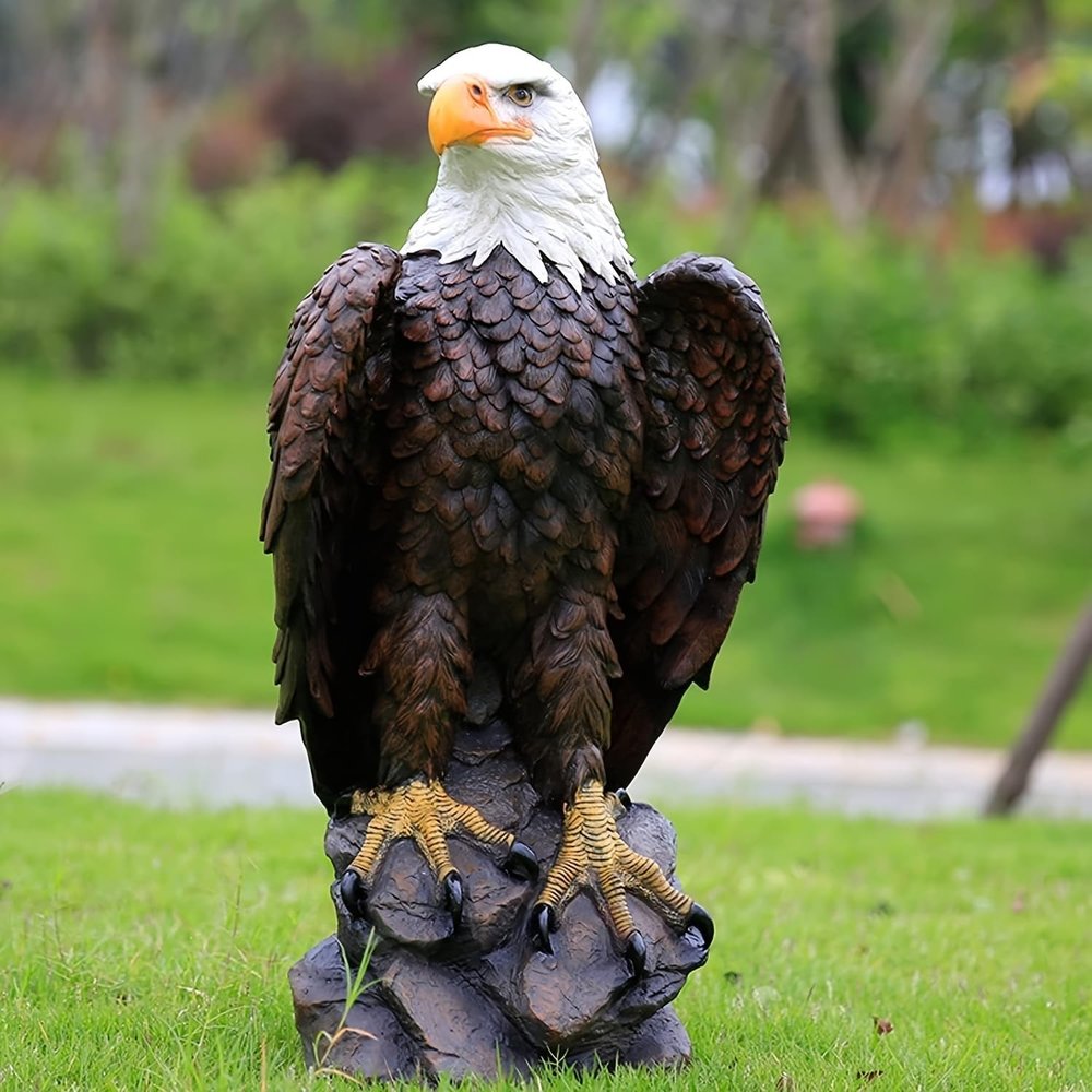 Large Standing Eagle Garden Sculpture, Brown Resin