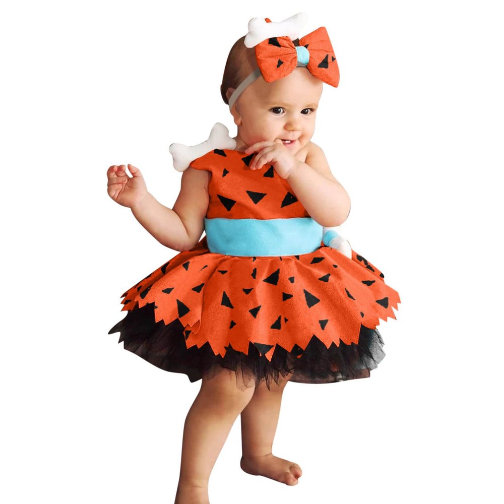 Generic Pebbles Costume Dress for Girls with Headband
