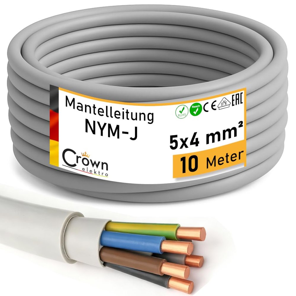 NYM-J 5x4 mm Cable - 10 m Sheathed Cable for Damp Rooms