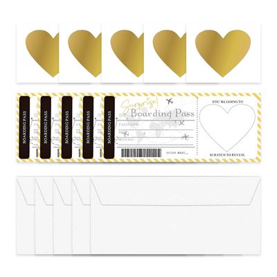 5 Scratch-Off Boarding Cards and Envelopes - Travel Theme