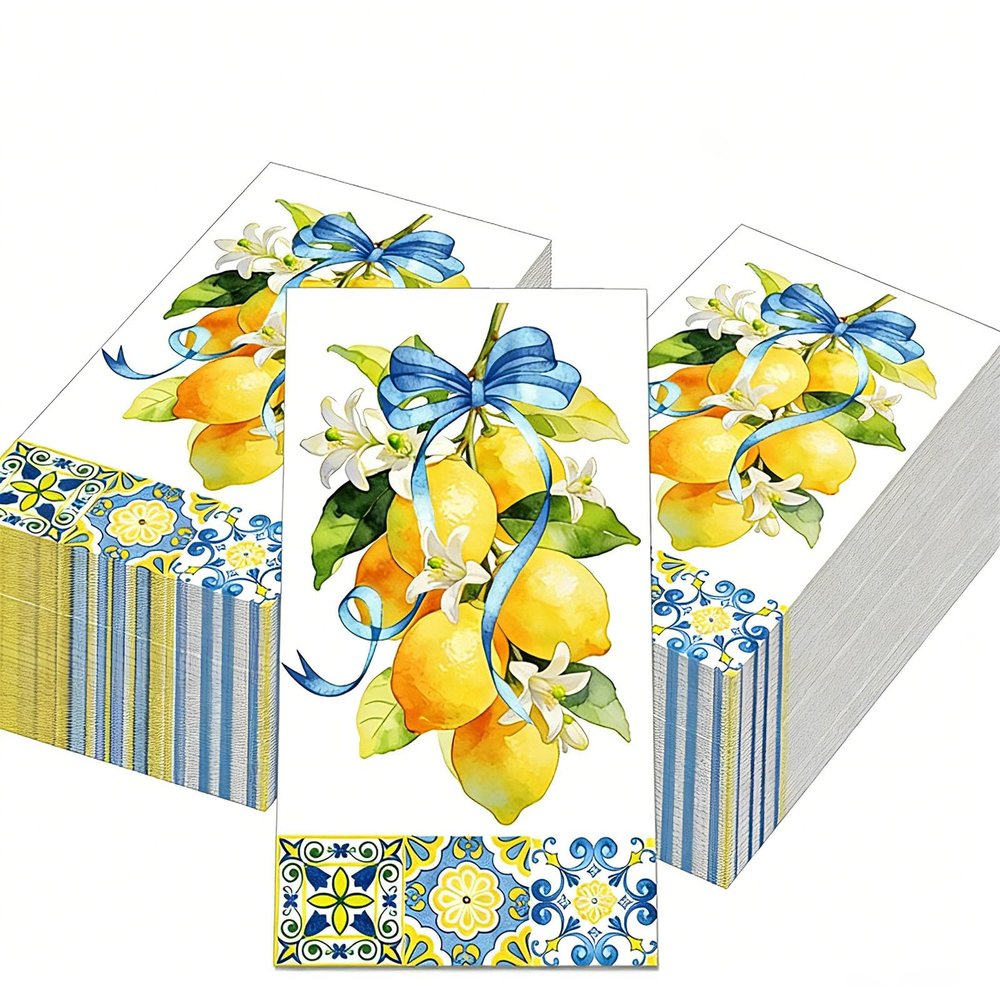 40x Lemon Design Napkins 11x20cm