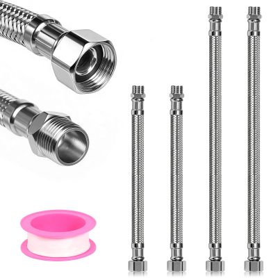 3/8-Inch Flexible Hose, 4-Piece 304 Stainless Steel Braided Connector Hose Set