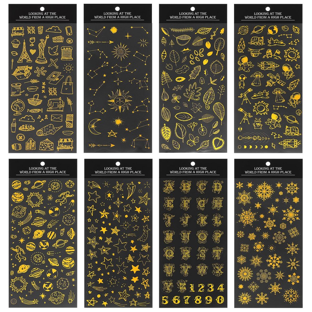 Classicseali 8 Sheets Letter Stickers Gold