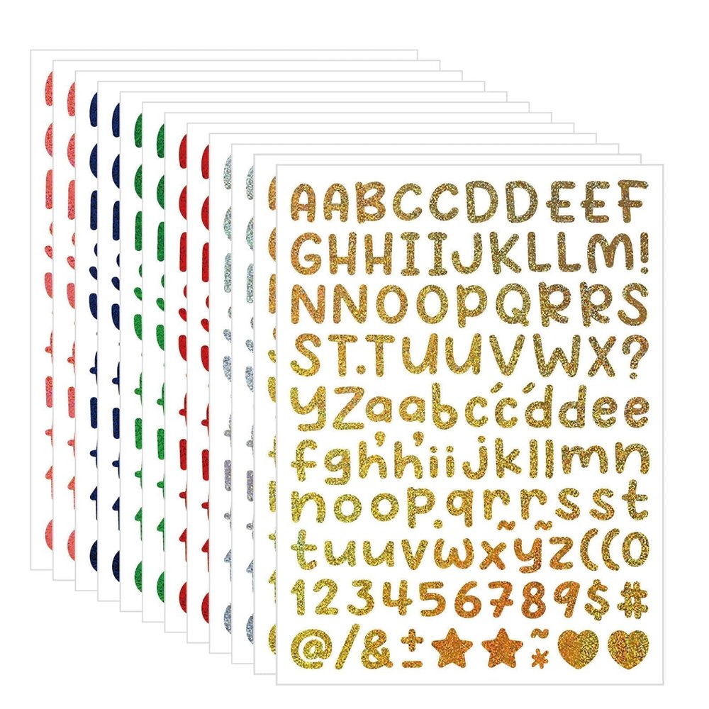 2880 Count Letter Stickers, 12 Sheets 0.5 Inch Glitter Adhesive Letters