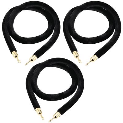 Velvet Stanchion Rope with Gold Hooks, Black