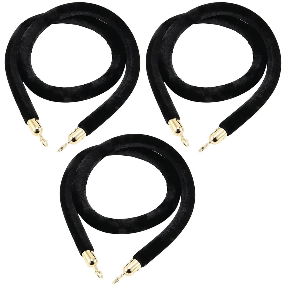 Velvet Stanchion Rope with Gold Hooks, Black
