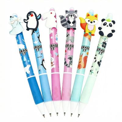 Toyhood Erasable Gel Pen Set, 0.5 mm, Blue, Cute 3D Animal Designs, 6 Styles