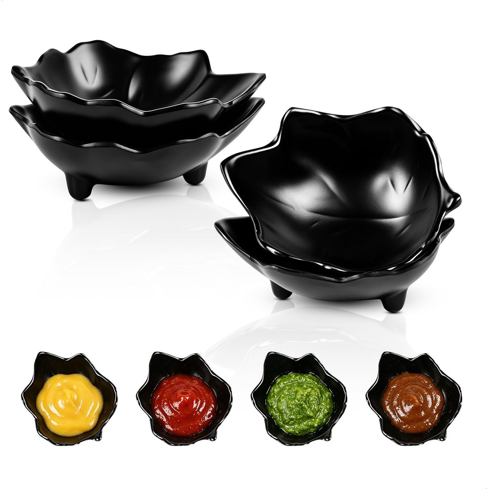 xtemtoamz Small Dip Bowls - Black Leaf-Shaped