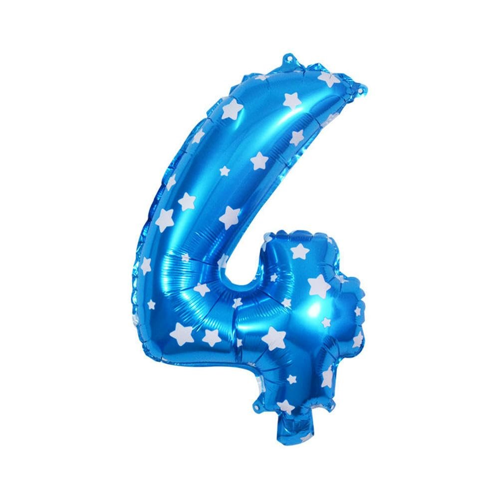 40cm Number Balloon Decoration Blue with White Stars - Number 4