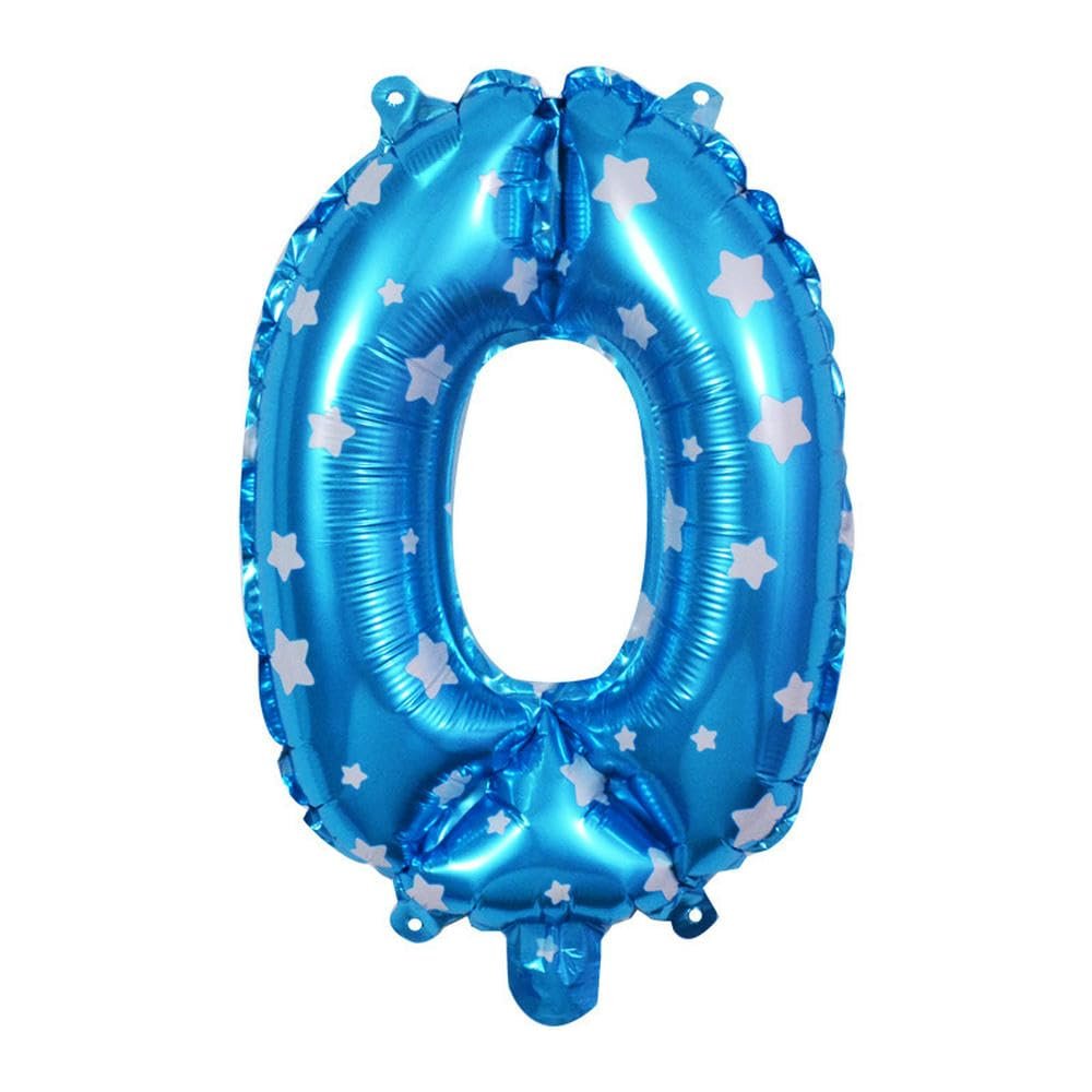 40cm Number Balloon Decoration Blue with White Stars - Number 0