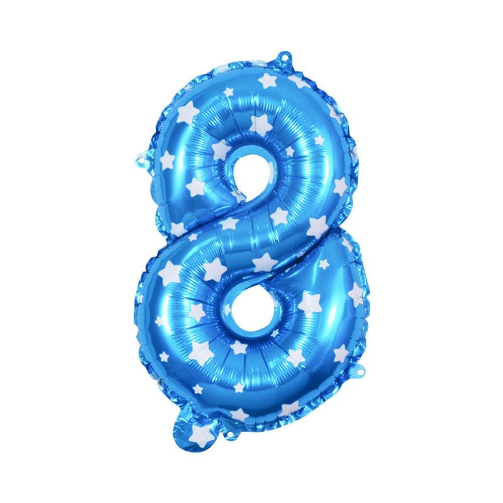 40cm Number Balloon Decoration Blue with White Stars - Number 8