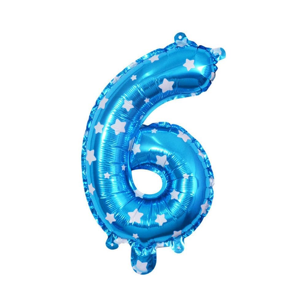 40cm Number Balloon Decoration Blue with White Stars - Number 6