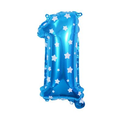 40cm Number Balloon Decoration Blue with White Stars - Number 1