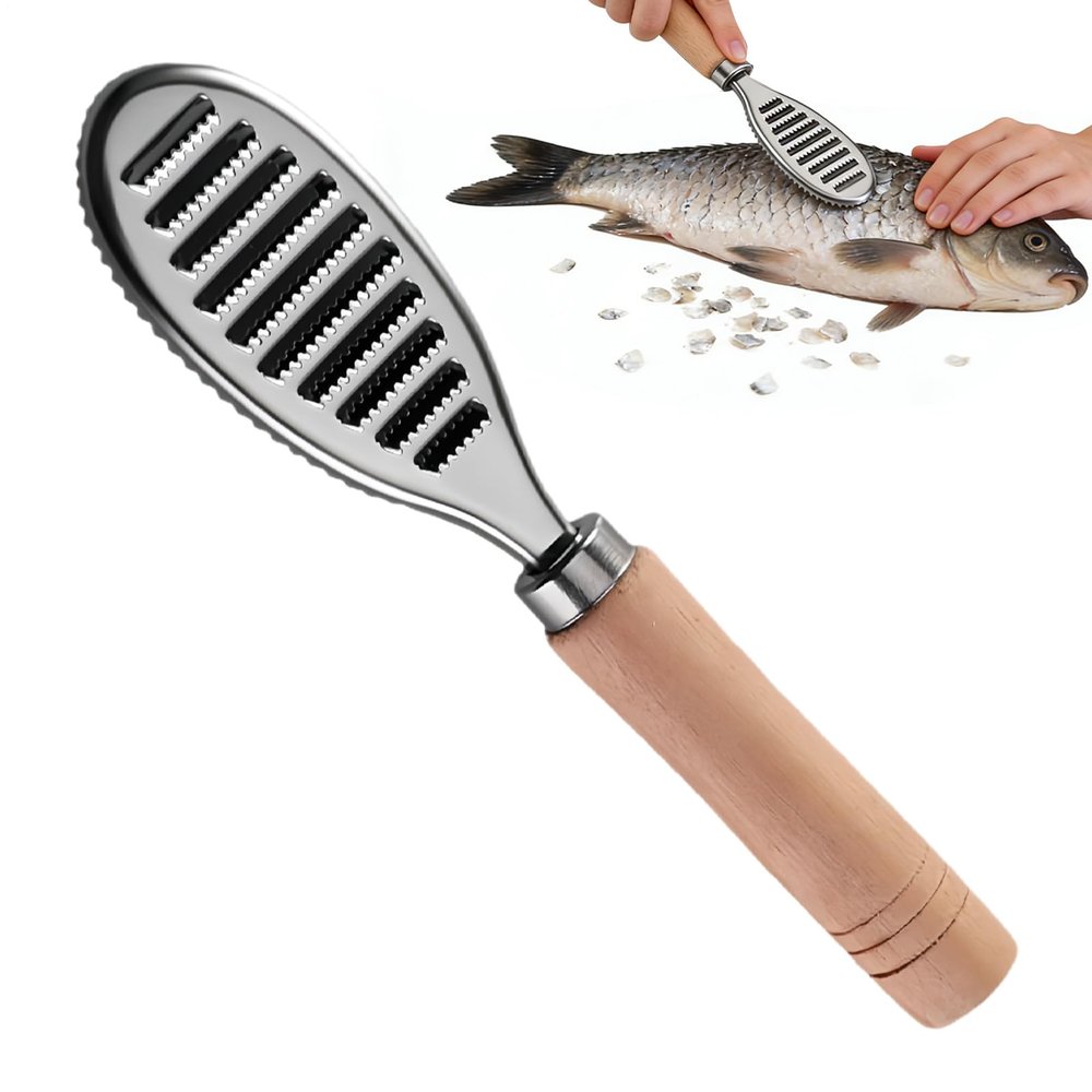 Fish Scaling Tool - Stainless Steel Scraper with Wooden Handle