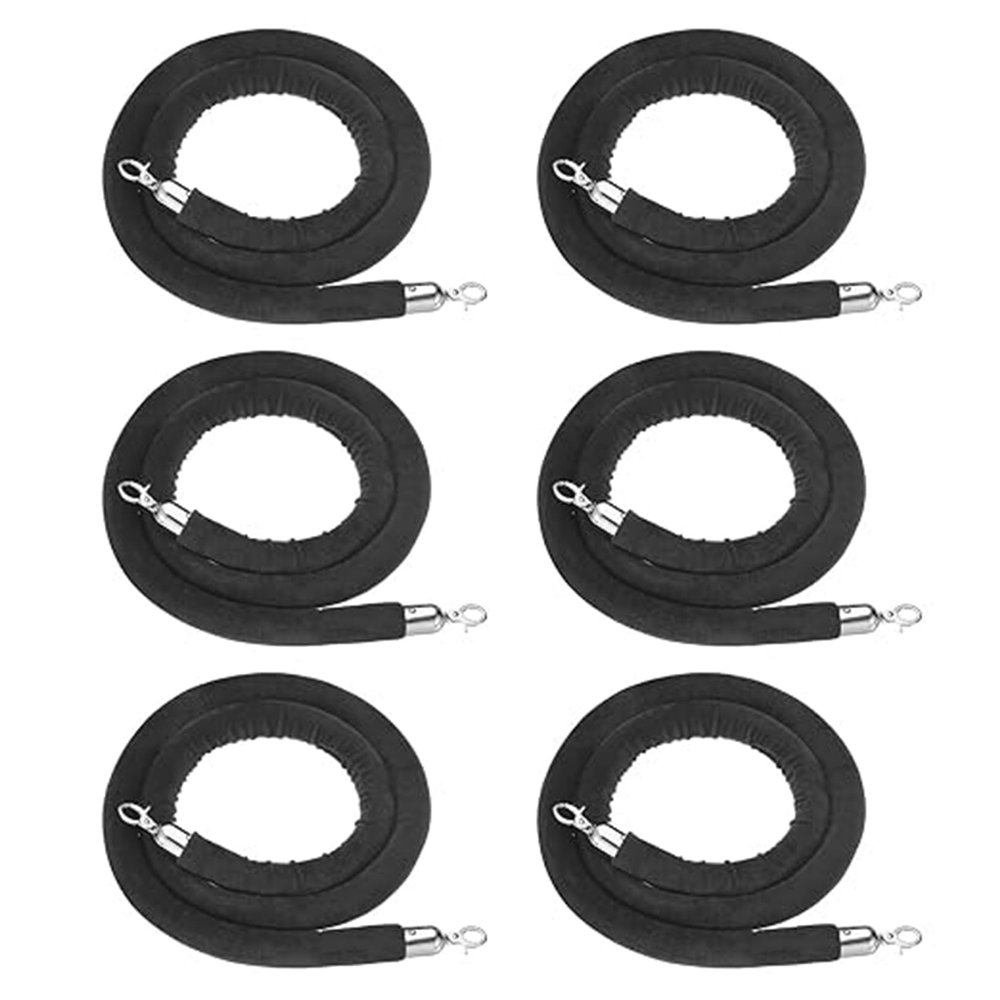 Stanchion Barrier Rope with Polished Hooks, 155 cm, Silver, 6-Pack