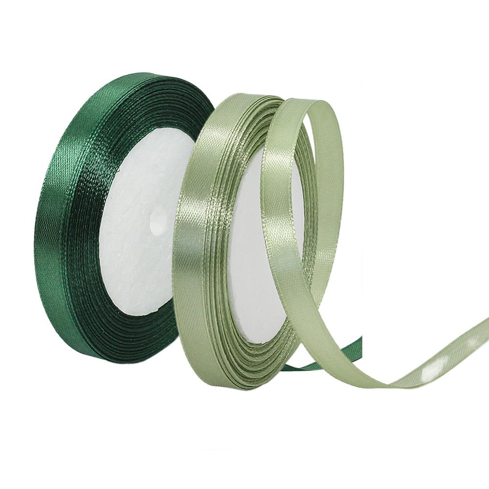 2 Rolls of 10mm Gift Ribbon Green