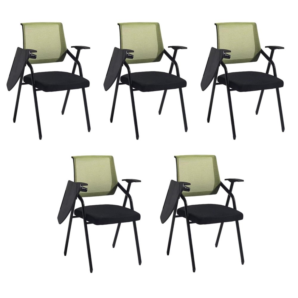Preferspace Office Guest Chairs, Set of 5, with Attached Desk, Green