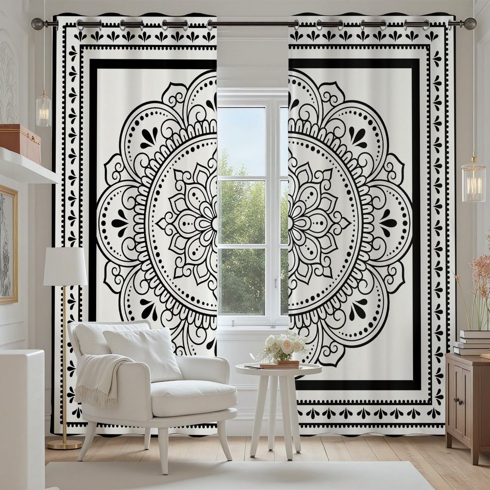 Tyafsgvqo Vintage Boho Curtains, Indian Mandala, Light-Blocking