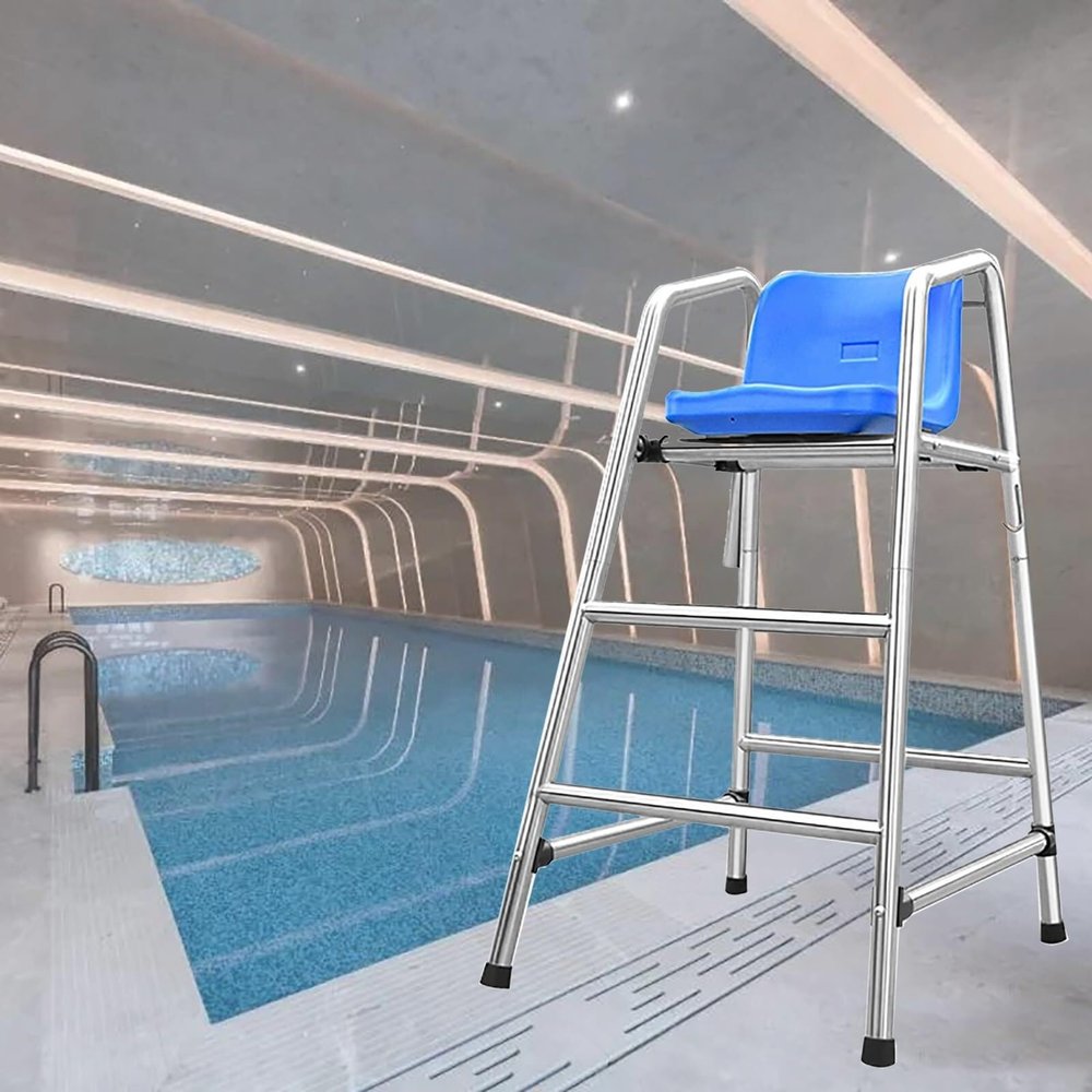 High Lifeguard Chairs for Swimming Pools, Sturdy Outdoor Seating with Holes and Hooks