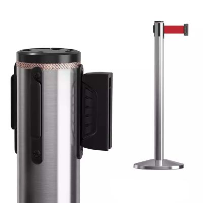 Crowd Control Stanchions for Ropes and Red Carpets, Stainless Steel, Black/Silver, Water-Filled Base, 5 m Height