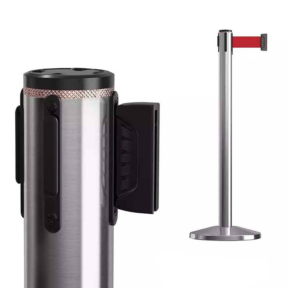 Crowd Control Stanchions for Ropes and Red Carpets, Stainless Steel, Black/Silver, Water-Filled Base, 5 m Height