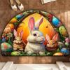 xueneige 3D Optical Illusion Easter Bunny Half-Round Velvet Doormat, Easter Decor Rug view 1