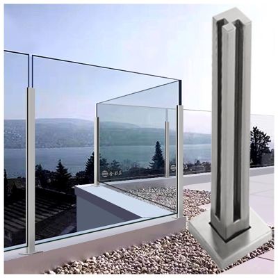 60 cm Glass Balcony Railing System with Gray Post