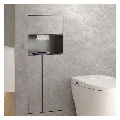 JYHHCYS Recessed Toilet Paper Holder, Trash Bin & Toilet Brush Cabinet