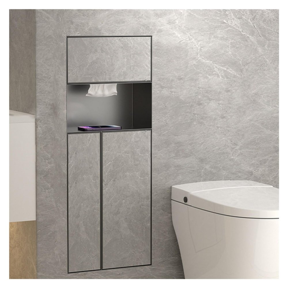 JYHHCYS Recessed Toilet Paper Holder, Trash Bin & Toilet Brush Cabinet