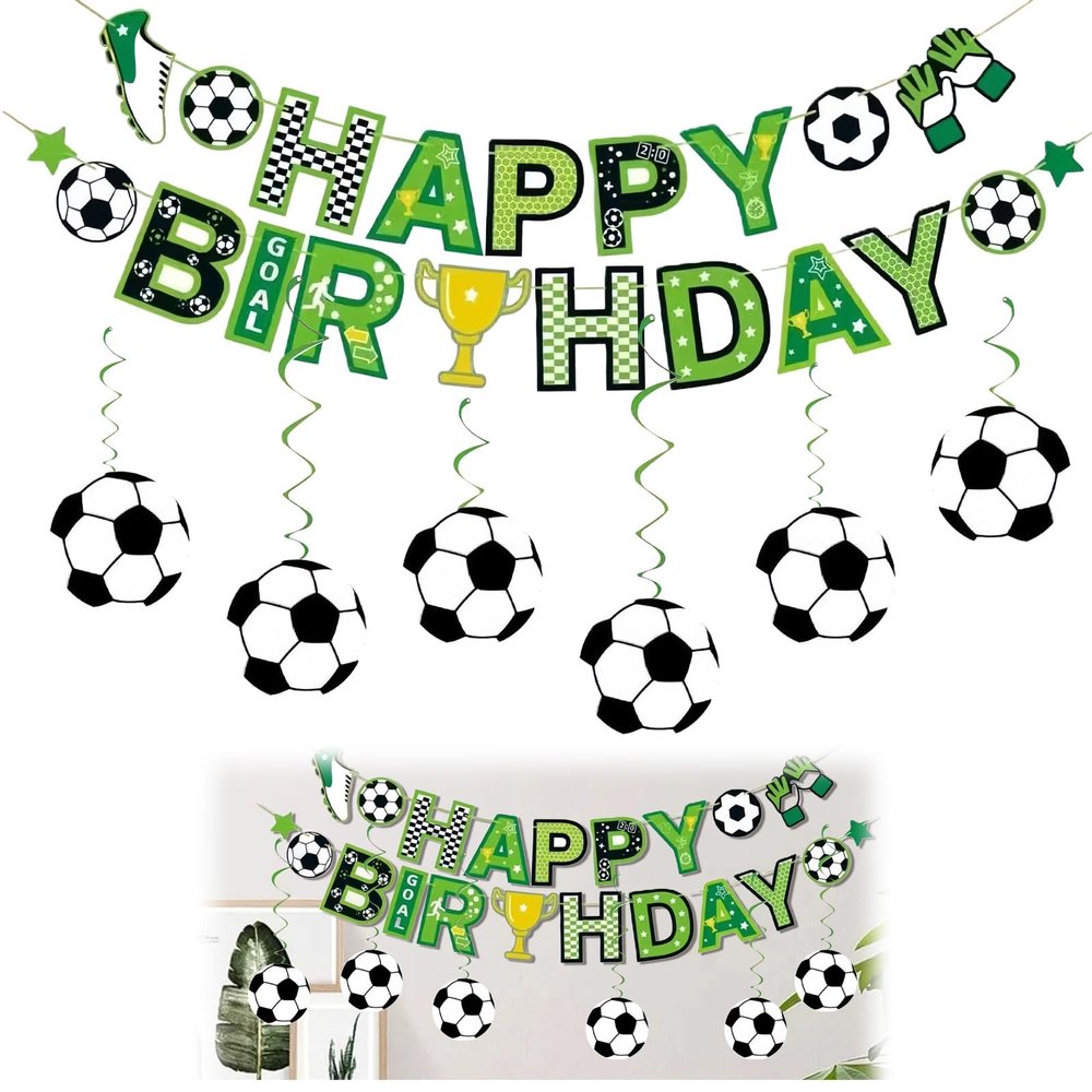 Soccer Birthday Decorations for Boys with Happy Birthday Garland, 7-Piece Set