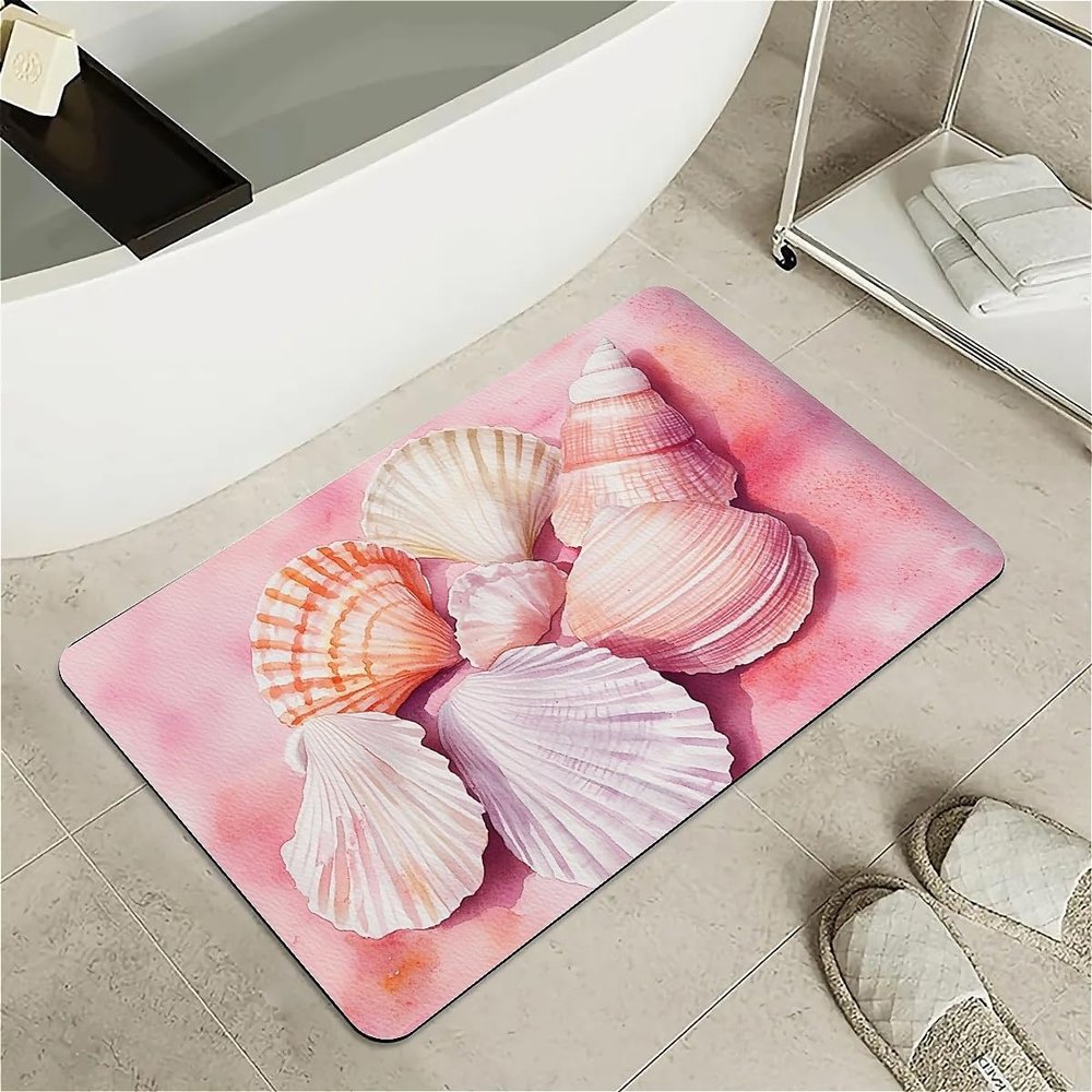 OBASDFD Non-Slip Diatomaceous Earth Bath Mat, Strawberry Mushroom Snail Design, 17 x 27.5 in