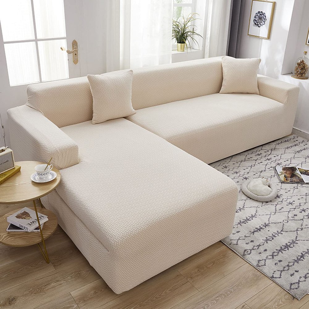 OBASDFD Thick Stretch Sofa Cover, Non-Slip, Washable, Sectional Sofa Protection (White, 2-Seater, 145–185 cm)
