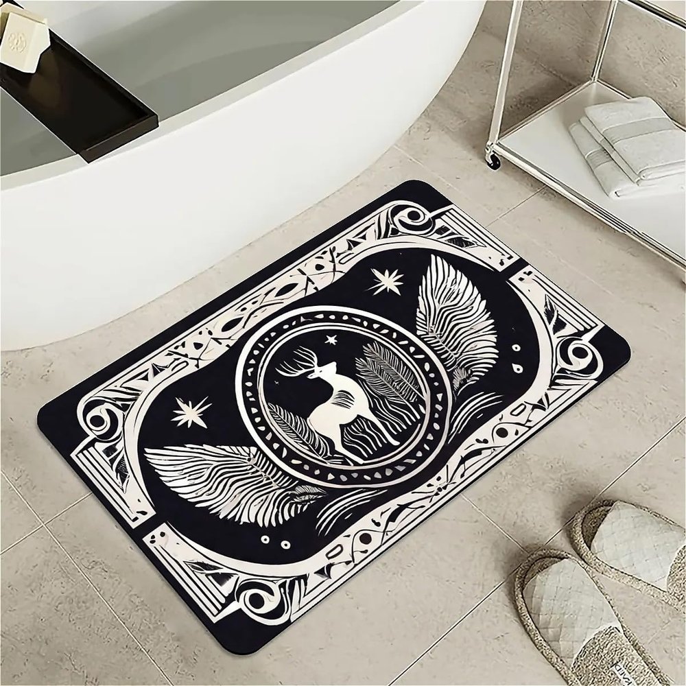 OBASDFD Bath Mat with Green Foliage, Diatomaceous Earth, Non-Slip, Highly Absorbent, Quick-Drying (#37, 20 x 31 Inches (50 x 80 cm))