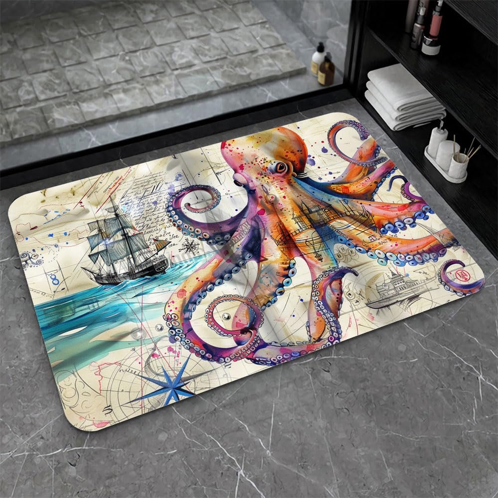 OBASDFD Turquoise Bath Mat with Swirl Pattern, Non-Slip Diatomaceous Earth Stone Rug, Quick-Drying and Absorbent, #30, 20 x 31 in (50 x 80 cm)
