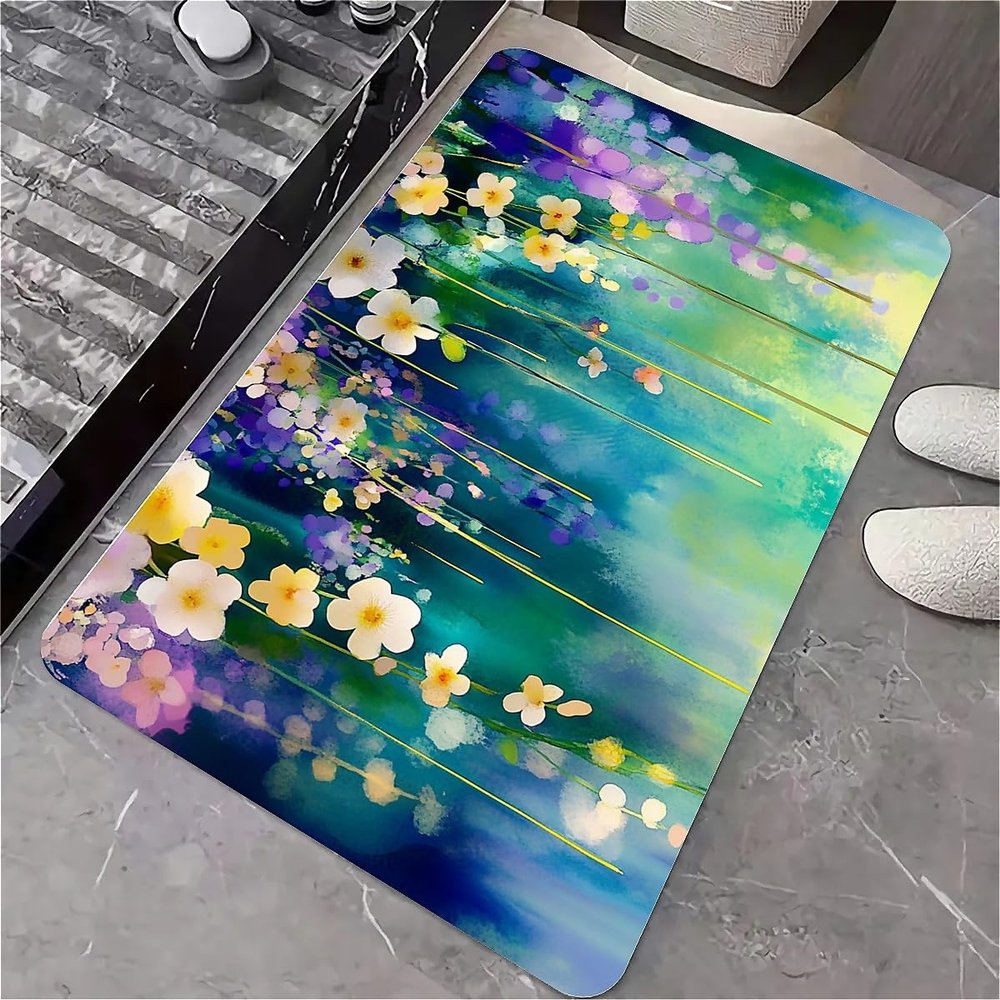 OBASDFD Watercolor Wildflower Bath Mat, Non-Slip Diatomaceous Earth Stone Mat, Quick-Drying and Absorbent (#41, 17 x 27.5 in / 43 x 70 cm)