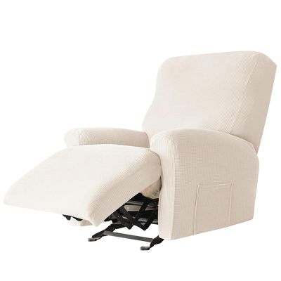 OBASDFD Reversible Jacquard Recliner Cover - Stretch Protection with Elastic Pocket (White)