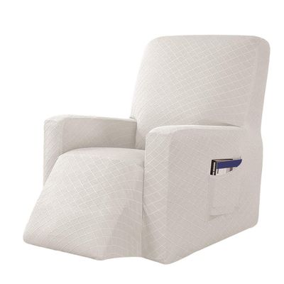 OBASDFD Stretch Recliner Cover with Side Pocket, Washable One-Piece Furniture Protector with Elastic Bottom (White)