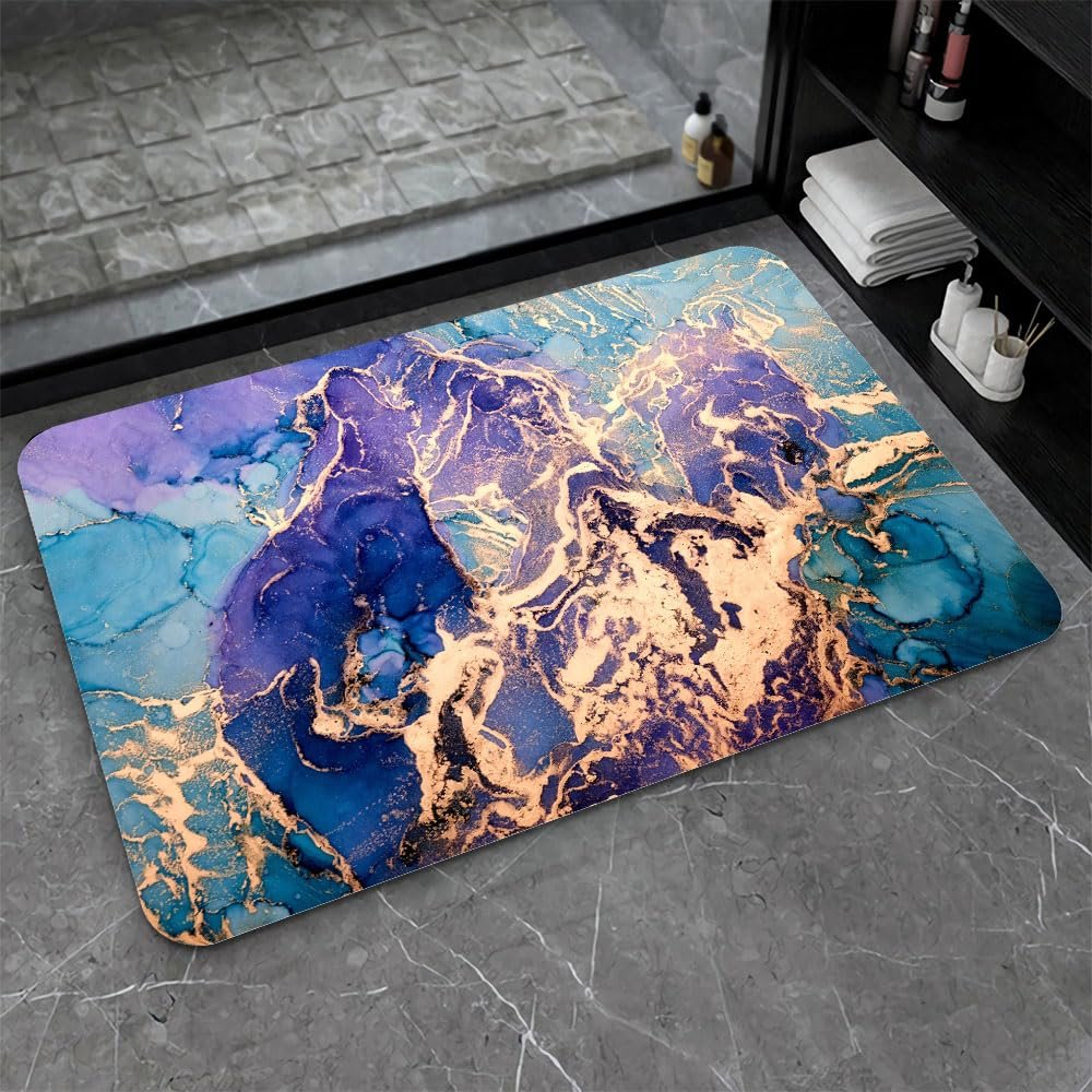 OBASDFD Diatomaceous Earth Bath Mat, Non-Slip, Highly Absorbent, Fast-Drying Bathroom Rug with Abstract Curved Design (#35, 16 x 24 in / 40 x 60 cm)