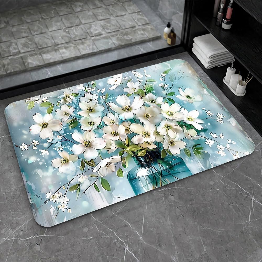 OBASDFD Diatomaceous Earth Bath Mat, Watercolor Design with Pink Flowers, Non-Slip, Highly Absorbent, Quick-Drying, for Bathroom and Kitchen (#24, 17 x 27.5 in / 43 x 70 cm)