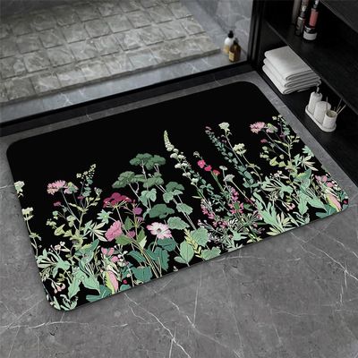 OBASDFD Diatomaceous Earth Bath Mat, Pink Watercolor Floral Design, Non-Slip, Quick-Drying, 16 x 24 in (40 x 60 cm) (#13)