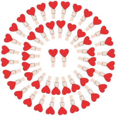 50 Mini Wooden Clothespins with Hearts