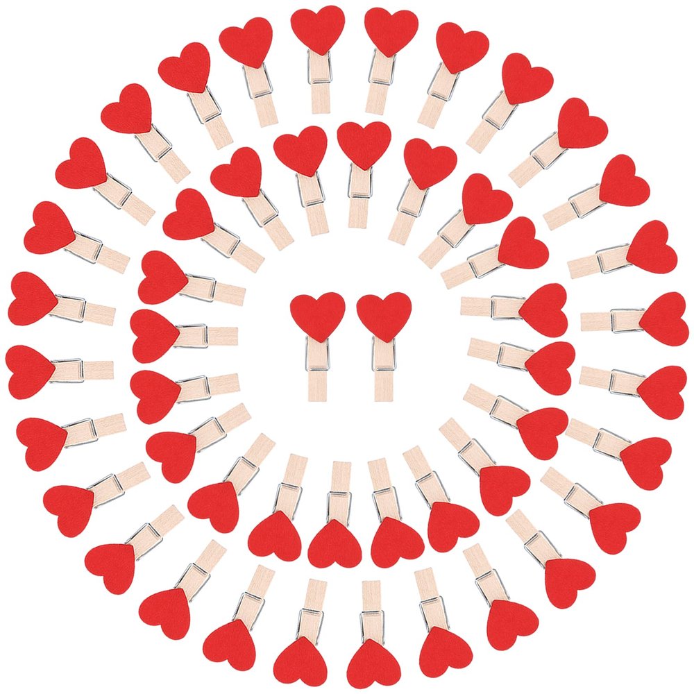 50 Mini Wooden Clothespins with Hearts
