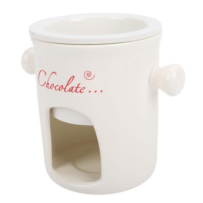 Fdit Ceramic Chocolate Melting Cup with Fork, White