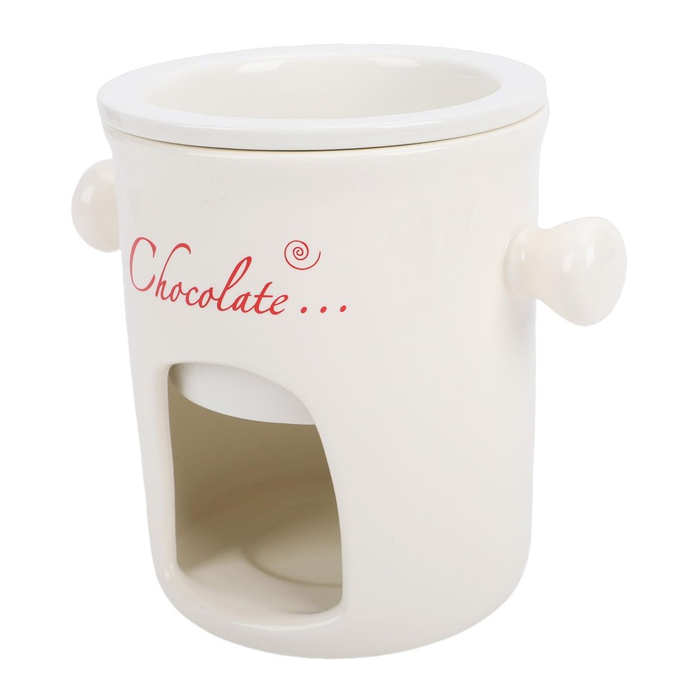 Fdit Ceramic Chocolate Melting Cup with Fork, White