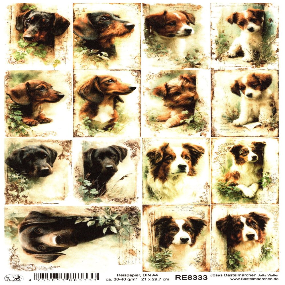 Josys Craft Fairy Rice Paper A4 Decoupage Collection - Dogs